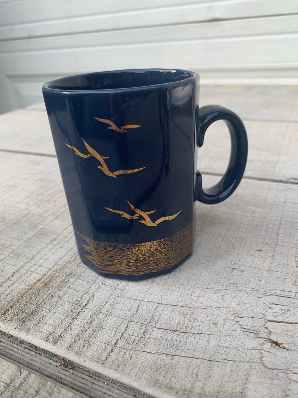 Vintage Otagiri Seagull Tea Cup Mug Made in Japan Blue and Gold